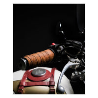 Trip Machine, leather handlebar grip wraps - Tobacco Perorated